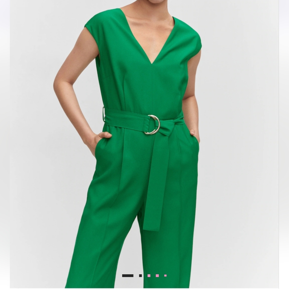 Mango V-neck Belted Jumpsuit